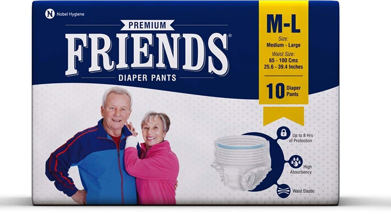 Friends Premium Adult Diapers Pant Style - 10 Count - Medium - with od