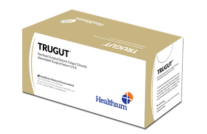 Surgical Sutures by Healthium - Sutures India at Supply This | Healthium (Sutures India) Trugut, code SN 4124, size 0, length 76 cm, needle 1/2 Circle Round Body, needle length 26 mm, box of 12, Chromic