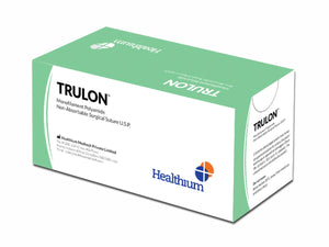 Surgical Sutures by Healthium - Sutures India at Supply This | Healthium (Sutures India) Trulon, code SN 3336, size 2-0, length 70 cm, needle 3/8 Circle Reverse Cutting, needle length 45 mm, box of 12