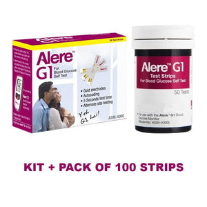 Glucometer / Blood Sugar Testing Machine by Alere Medical at Supply This | Alere G1 Blood Glucometer Kit + Pack of 100 Strips