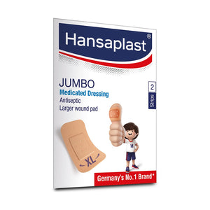 Dressings by Hansaplast at Supply This | Hansaplast Medicated Antiseptic Jumbo Band Aid Dressing (Pack of 2)